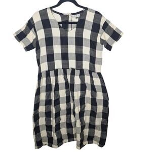 Liz Alig Buffalo Plaid Linen Dress Small Check Cottagecore Alt Fall Short Sleeve